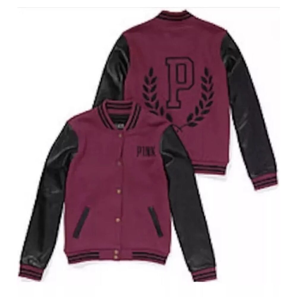 sz mD VS pink leather /cotton logo bomber jacket